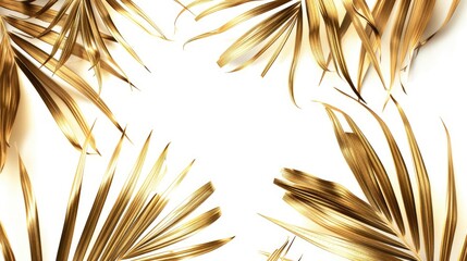 Wall Mural - abstract gold palm leaves on white background with copy space viewed from above