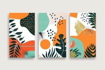 Poster - Three colorful posters featuring tropical themes and motifs