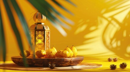 Poster - Fresh fruit arranged in a wooden bowl, accompanied by a palm leaf, perfect for use in culinary or wellness-themed contexts