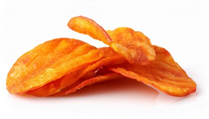 Wall Mural - paprika flavored potato chips isolated on white side view