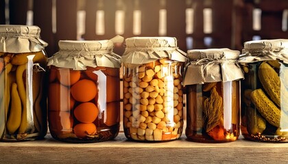 Wall Mural - jars with pickled vegetables