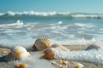 Wall Mural - seashells on a sandy beach