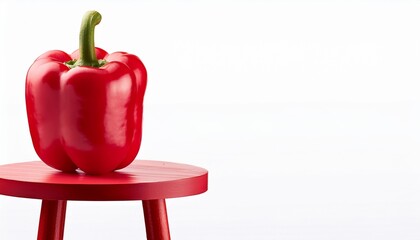 Wall Mural - red bell pepper on red wood stool isolated on white background