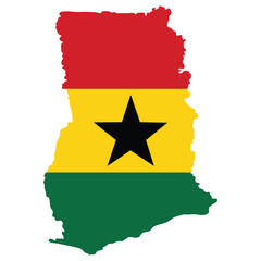 Wall Mural - Ghana map with national flag. Map of Ghana with Ghana flag