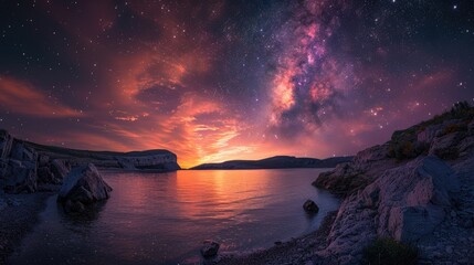Wall Mural - Stunning natural scenery of sunset sunrise and Milky Way in the sky