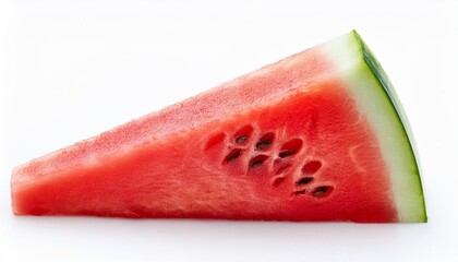 Sticker - watermelon fruit slice and ripe juicy watermelon piece concept single lying triangle of watermelon isolated on the white background generative ai