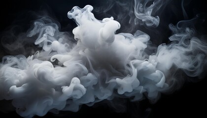 Wall Mural - swirling dense white smoke clouds against a dark background create a mysterious and ethereal atmosph