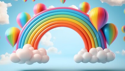Canvas Print - generative ai illustration abstract 3d rainbow with clouds and colorful balloons