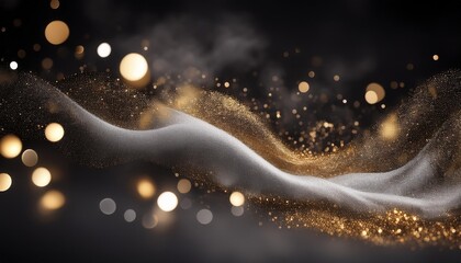 Wall Mural - silver flow particles and smoke with golden glitter sparkling reflections and light dust splashes