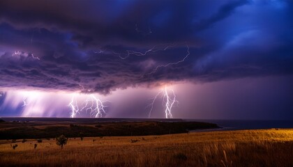 Wall Mural - a dynamic scene showcasing the raw power and energy of a thunderstorm rolling across the horizon wit