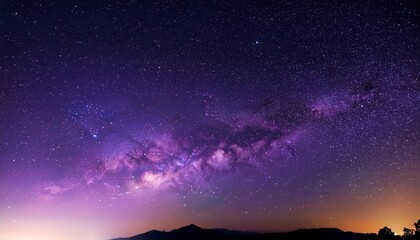 Wall Mural - purple night sky half part milky way and star on dark background universe filled with stars nebula a