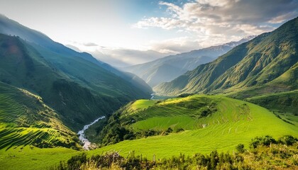 Sticker - landscape of green amazing valley in uttrakhand