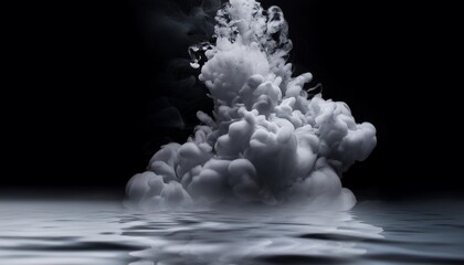 Wall Mural - abstract image of dense gray smoke rising from water on dark background