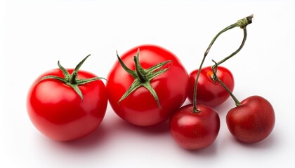 Wall Mural - red tomatoes and cherries on white background