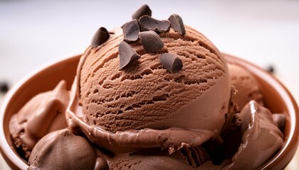 Wall Mural - a scoop of chocolate ice cream with pieces of dark chocolate drops closeup summer dessert