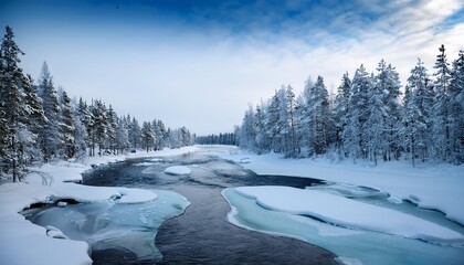 Canvas Print - frozen river in the north of finland lapland