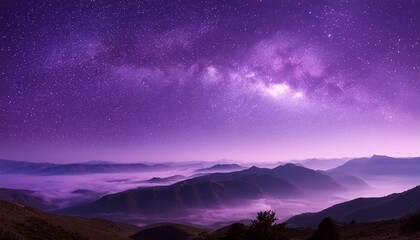 Wall Mural - abstract starry purple sky with shining stardust and nebulae galaxy and planets background