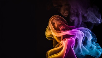 Wall Mural - abstract image of colorful smoke or fog in black background