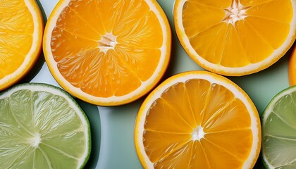 Canvas Print - close up of orange slices in gray green orange and yellow colors modern and trendy style summer concept