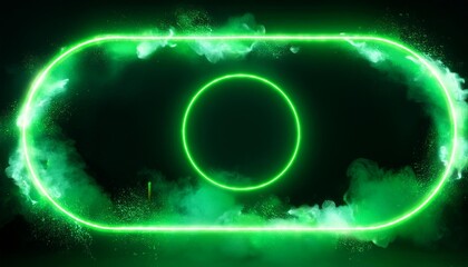 Wall Mural - green neon frames with smoke and sparkles circle glowing borders