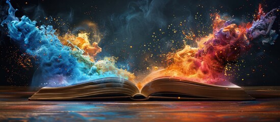 Wall Mural - Open Book with Colorful Smoke and Dust Explosions