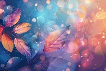 Wall Mural - A bright and vibrant image of colorful leaves and bokeh lights on a dark background