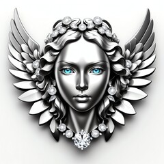 Sticker - diamond shiny angel head 3d art logo in plain white background 1