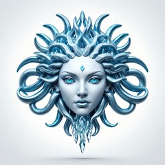 Wall Mural - ice crystal blue medusa head 3d art logo in plain white background 320