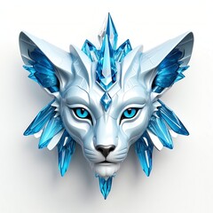 Poster - ice crystal blue sphinx head 3d art logo in plain white background 380