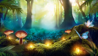 Wall Mural - enchanting fantasy forest whimsical creatures and magical lights for book covers