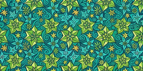 Sticker - Seamless floral pattern with stars, perfect for backgrounds, textiles, and wallpapers, floral, seamless, pattern