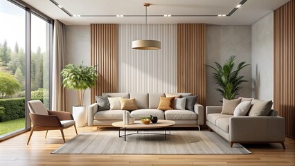 Wall Mural - Modern living room with minimalist design and neutral color palette, modern, living room, modern, minimalist