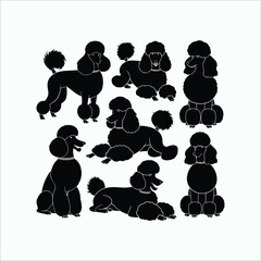 Poodle dog silhouette set animals vector template