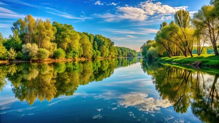 Poster - Nature landscape of the Arno River with woods and reflection on the water, river, Arno, nature, landscape, woods, reflection