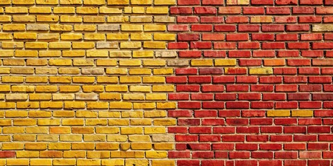 Wall Mural - Yellow and red brick wall with textured surface , brick, wall, texture, background, yellow, red, architecture, pattern