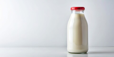 Wall Mural - A bottle of fresh whole milk with a red cap on a white background, milk, dairy, drink, container, white, red, cap