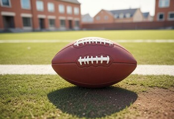 Wall Mural - Close-up, American football on the ground, summer, urban, bright scene