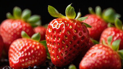 Wall Mural - strawberries on black background