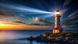 © Sujid - Seaside lighthouse casting a beam of light into the night sky, seaside, lighthouse, night, beam, light, ocean