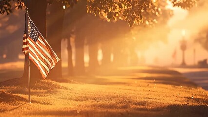 Wall Mural - Animation of American flags waving outdoor for honoring for celebration in sunny mourning. USA flag for Memorial Day, 4th of July, Labour Day, Independence Day, Veterans Day. Remember and Honor