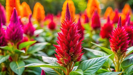 Canvas Print - Colorful celosia flower in full bloom in a vibrant garden , celosia, flower, colorful, bloom, garden, botanical, nature