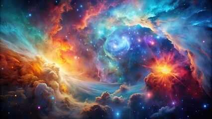 Poster - Abstract interpretation of a colorful and vibrant nebula in outer space, cosmic, colorful, vibrant, space, galaxy, celestial