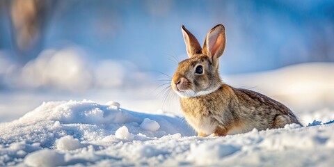 Canvas Print - Rabbit playing in fresh snow, Rabbit, Snow, Winter, Wildlife, Animal, Fluffy, Cute, Cold, White, Nature, Outdoor, Fun, Playful