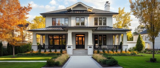 Wall Mural - Exterior of a classic and modern house situated in the suburbs of a town or city in the USA