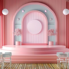 Wall Mural - A pink room with a pink archway and pink walls