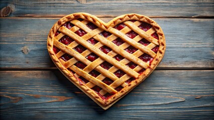 Canvas Print - Heart shaped pie with lattice crust top view, heart, pie, dessert, food, baking, homemade, sweet, delicious, red, Valentine's Day