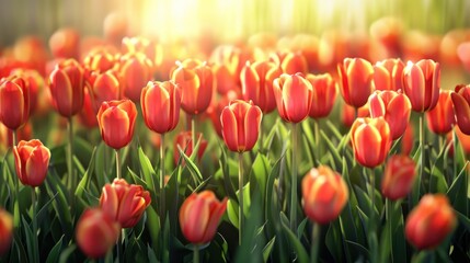 Canvas Print - Red and Yellow Tulips in a Field.