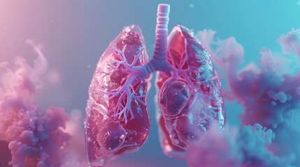 Wall Mural - A close up of a lung with pink and blue colors