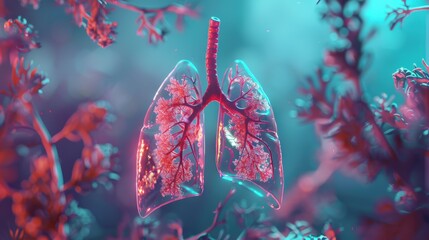 Wall Mural - A close up of a lung with red veins and a red stem