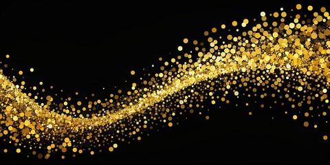 Poster - Gold confetti wave with small yellow circles on a black background , celebration, party, festive, glitter, abstract, decoration